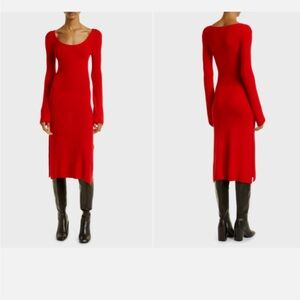 Baum Und Pferdgarten Red Cecily Long Sleeve Merino Wool Slit Sweater Dress